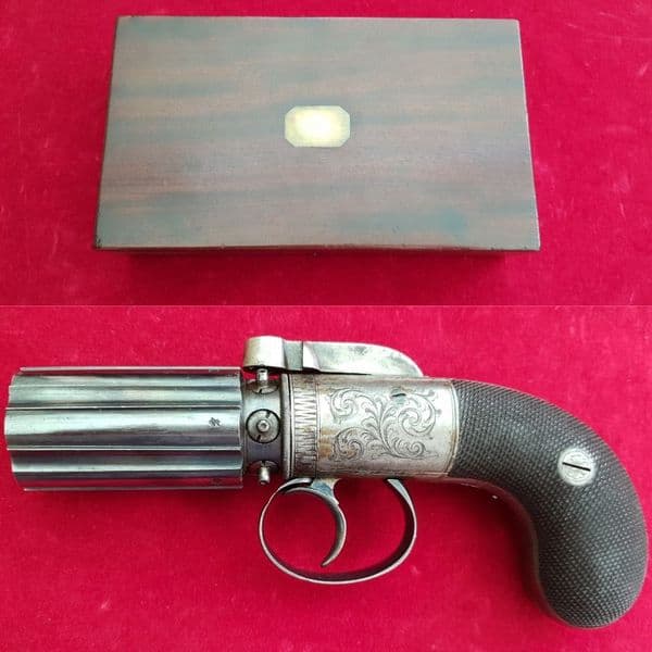 A fine English cased Percussion 6 shot Pepperbox revolver by Williams & Powell Liverpool. Ref 2824.